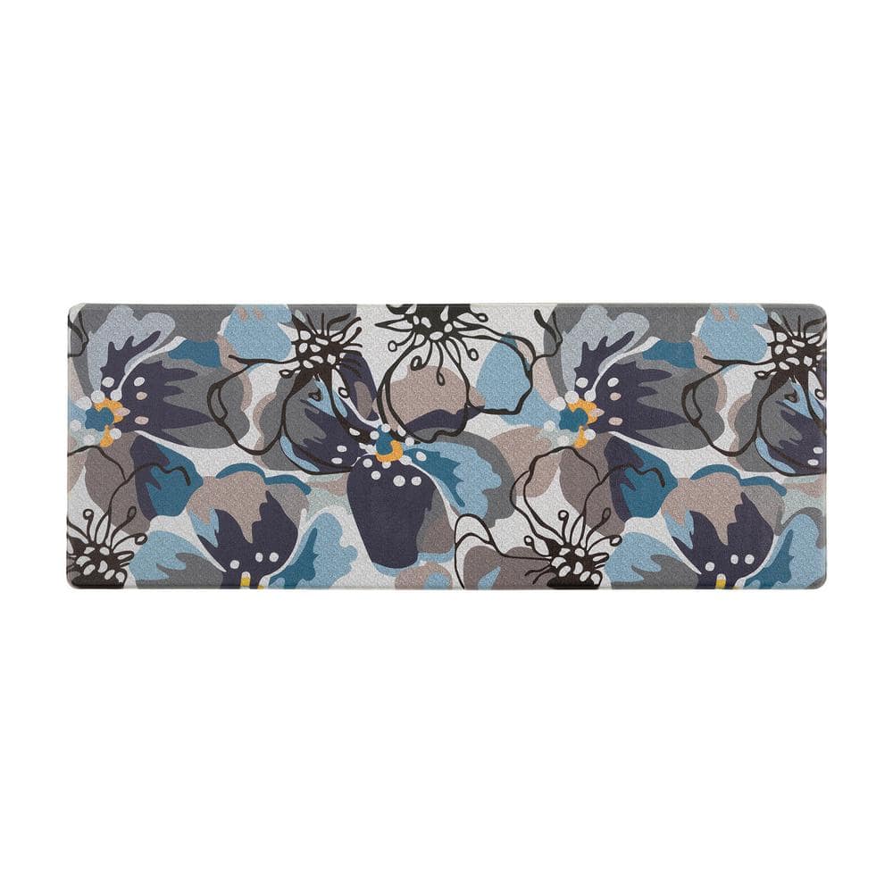 Blue and Gray Floral Anti-Fatigue Standing Mat 18" x 47"