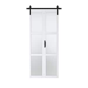 36 in. x 84 in. 3-Lite Tempered Frosted Glass Solid Core White Finished Composite Glass Bi-fold Door with Hardware