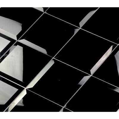 Frosted Elegance Glossy Black Beveled Diamond 6 in. x 8 in. Glass Peel & Stick Wall Tile (13.3 Sq. Ft./Case)