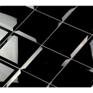 Black Diamond Glossy Black Beveled Diamond 6 in. x 8 in. Glass Peel and Stick Tile (13.36 sq. ft./Case)