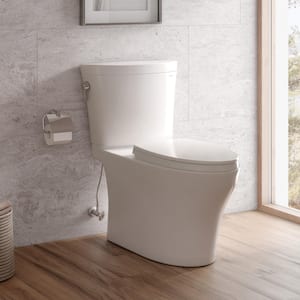 Aquia IV Arc 2-Piece 0.9/1.28 GPF Dual Flush Elongated ADA Comfort Height Toilet in Cotton White SoftClose Seat Included