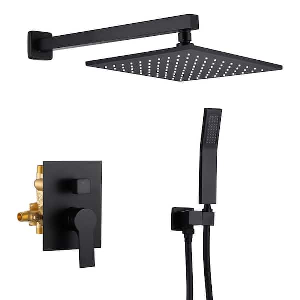 1-Spray 10 in. Wall Mount Dual Shower Head and Handheld Shower Head in Matte Black