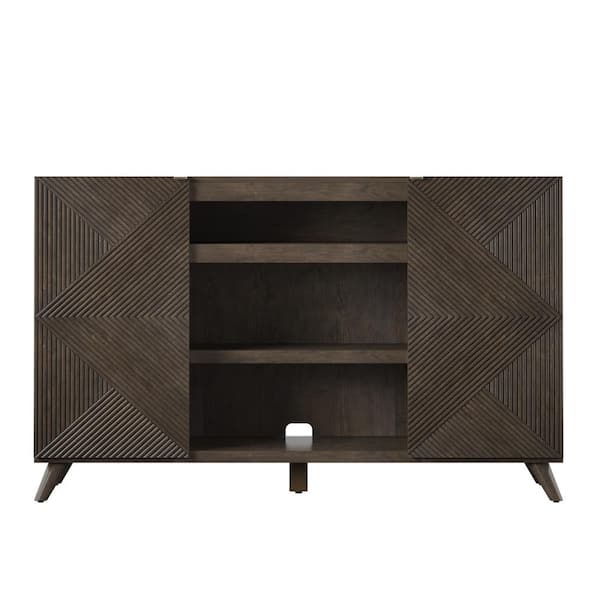Twin Star Home 55.63 in. Waxy Weathered TV Stand with Geometric Doors Fits TV's up to 60 in. with Adjustable Shelves