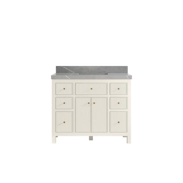 Willow Collections Sonoma 42 in. Single Sink Freestanding Alabaster Bath Vanity with Piatra Gray Quartz Top Unassembled