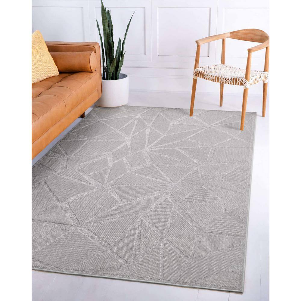 Modern Geometric Dual-Tone Gray Synthetic 4'x6' Area Rug
