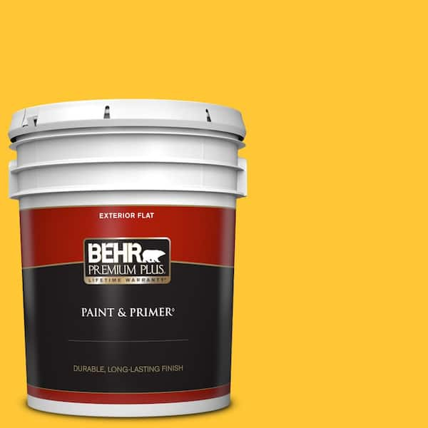 BEHR PREMIUM PLUS 5 gal. #330B-7 Sunflower Flat Exterior Paint & Primer