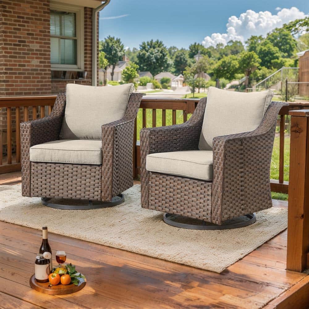 Frazee Brown Wicker Patio 2-Piece Swivel Chairs Outdoor Rocking Chair with Thick Deep CushionGuard Beige Cushion price history on PriceWatchPro
