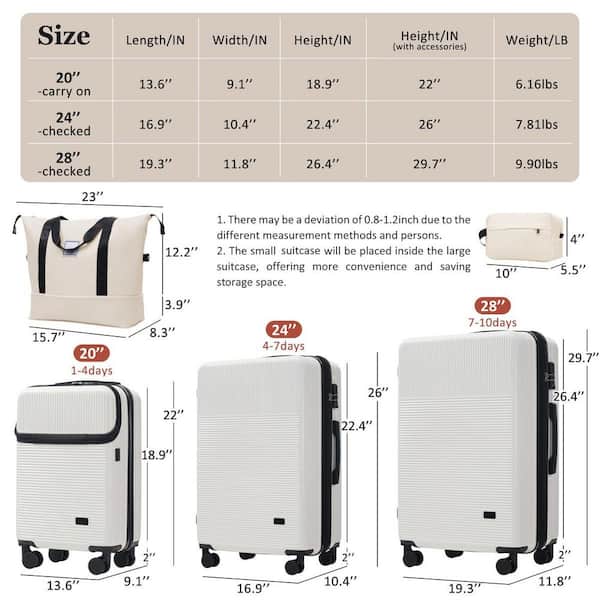 LIVACA 5-Piece White ABS Plastic Hardside Half-Opening Carry On