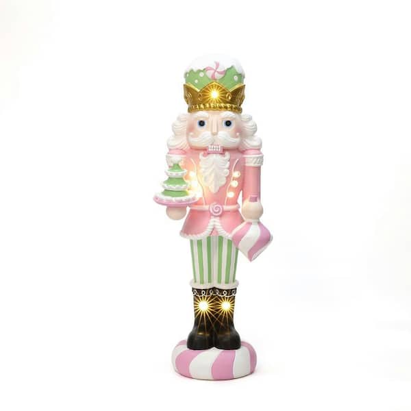 35.83 in. Lighted Nutcracker Pink Soldier with Candy Tree, Battery Operated Christmas Decoration