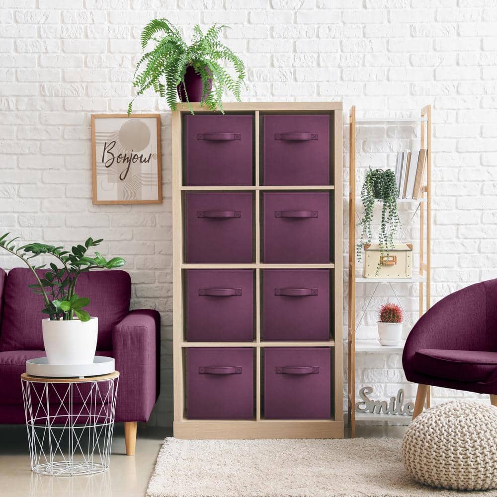 Storage Cubes with Handle, Purple 13 in. x 13 in. H Fabric Decorative Baske