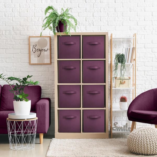 Storage Cubes with Handle, Purple 13 in. x 13 in. H Fabric Decorative Basket Set of 8, Large Foldable Closet Organizer