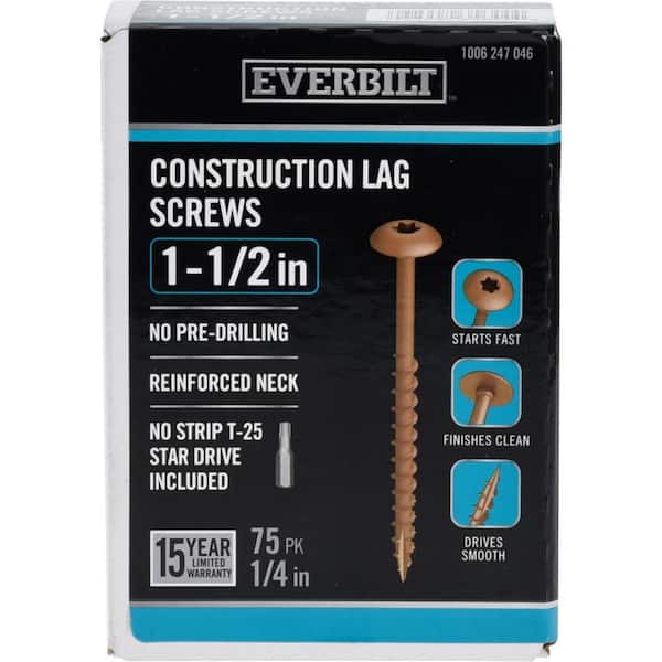 Everbilt 1/4 in. x 1-1/2 in. Star Drive Truss Head Construction Lag Screw (75-Pack)