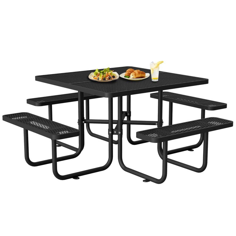 78.74 in. Black Square Steel Picnic Table Seats 4-8 People with Umbrella Hole Outdoor Patio Camping Dining Table price history on PriceWatchPro