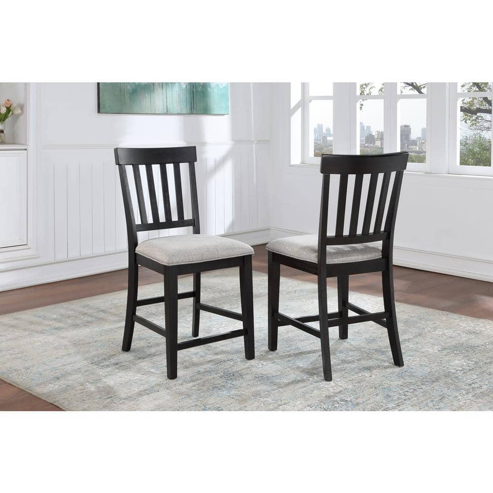 Gray Upholstered Schoolhouse Back Counter Stools, Set of 2