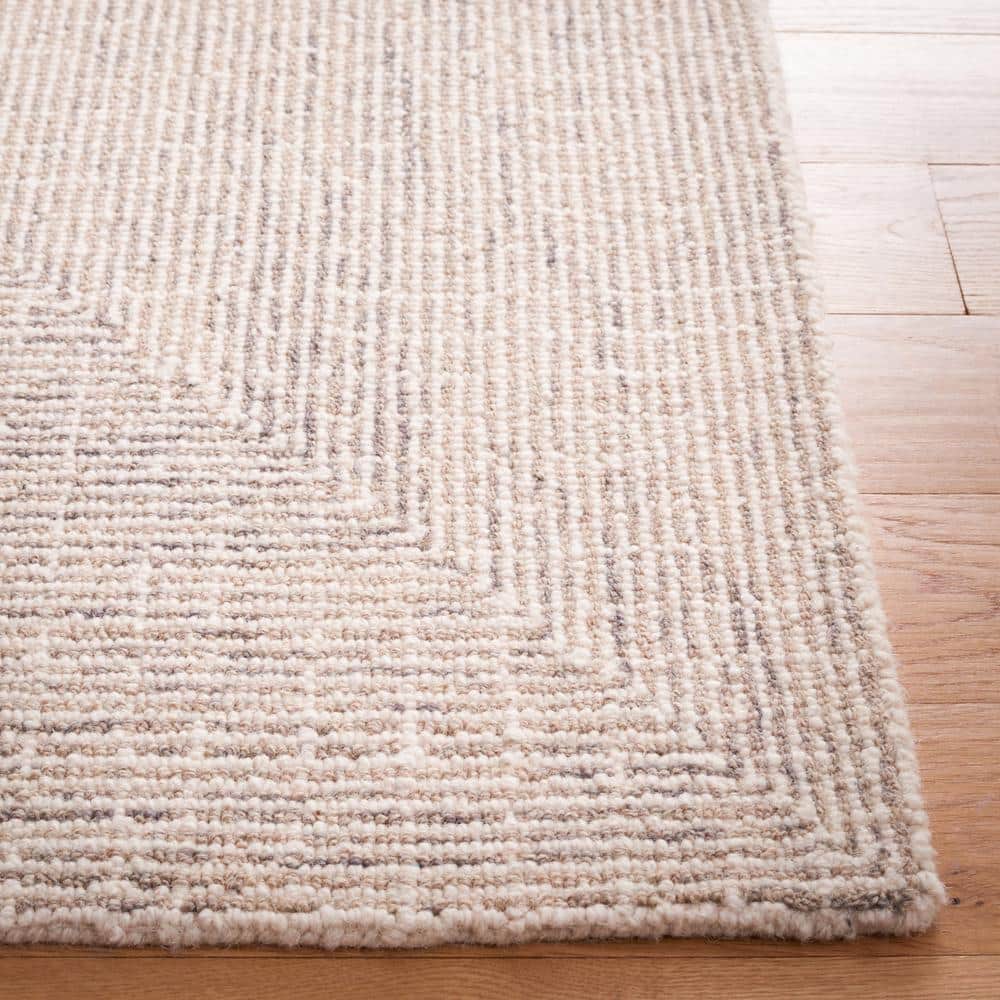 Handmade Grey and Ivory Wool Abstract 9' x 12' Area Rug