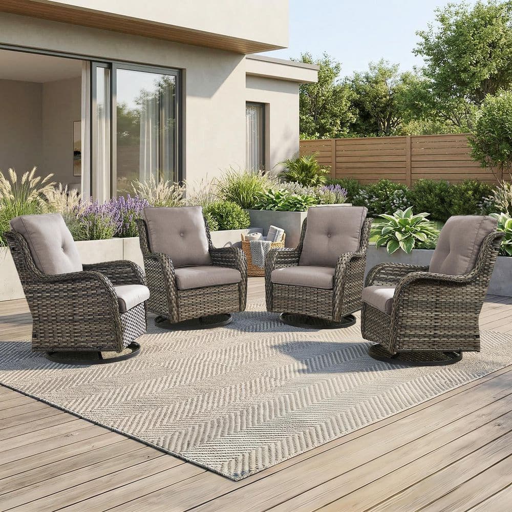 moosprr Arcline 4-Piece Gray Wicker Outdoor Swivel Glider Chair