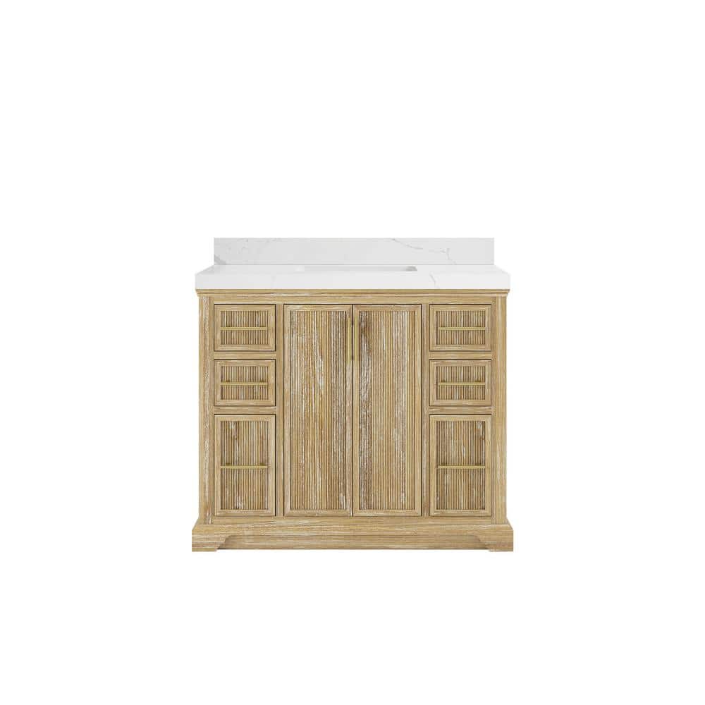 Alys Teak 42 in. W x 22 in. D x 36 in. H Single Sink Bath Vanity in Whitewashed with 2 in. Calacatta Quartz Top price history on PriceWatchPro