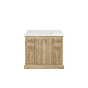Alys Teak 42 in. W x 22 in. D x 36 in. H Single Sink Bath Vanity in Whitewashed with 2 in. Calacatta Quartz Top