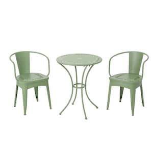 3-Piece Metal Outdoor Bistro Set, A Table and 2 Chairs, Classic Design for Patio, Garden, Backyard, Green