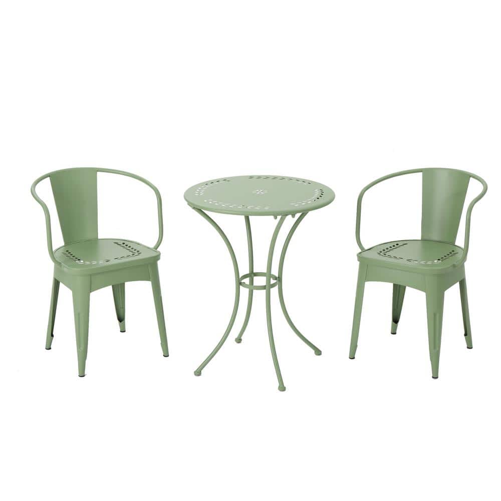 3-Piece Metal Outdoor Bistro Set, A Table and 2 Chairs, Classic Design for Patio, Garden, Backyard, Green price history on PriceWatchPro