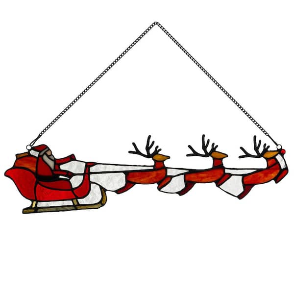 Santa Sleigh Multicolored Stained Glass Window Panel