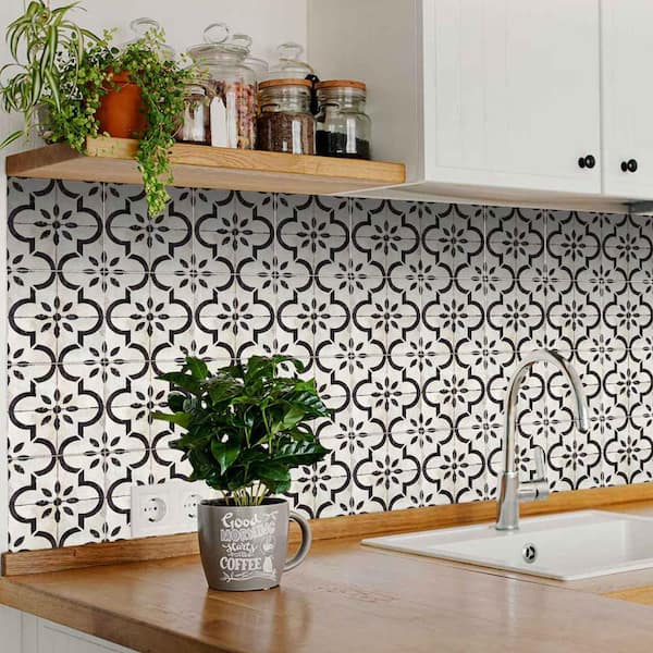 White and Black R41 4 in. x 4 in. Vinyl Peel and Stick Tile (24 Tiles, 2.67 sq.ft./pack)