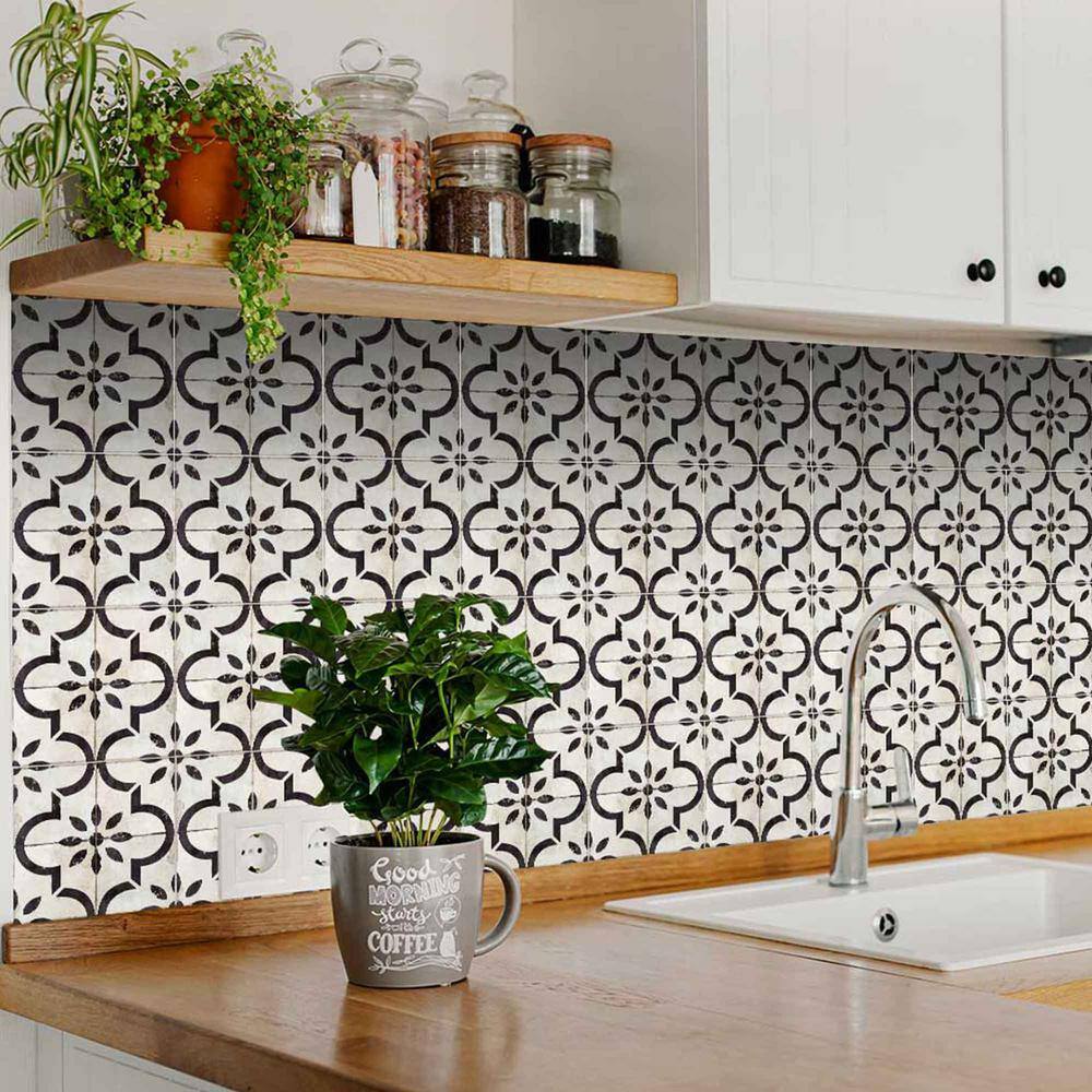 6x6 White and Black Vinyl Peel and Stick Mosaic Tile