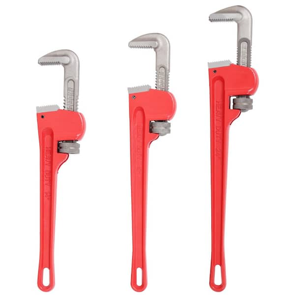 4-Piece 8 and 10 and 14 and 24 in. Reliable and Durable Cast Steel Adjustable Straight Pipe Wrench in Red