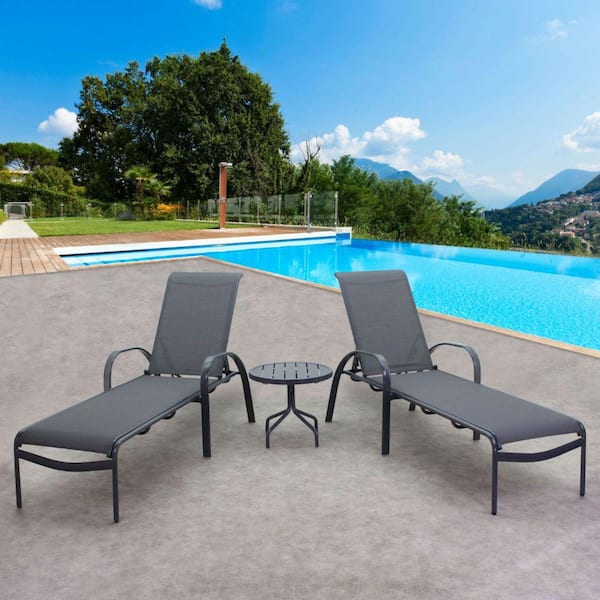 Santa Fe 3-Piece Aluminum Outdoor Chaise Lounge Set