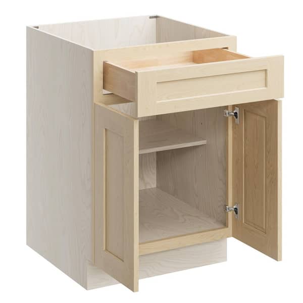 24 in. W x 24. in D x 34.5 in. H Ready to Assemble Floor Base Cabinets with 1 Drawer 2 Doors in Natural Wood