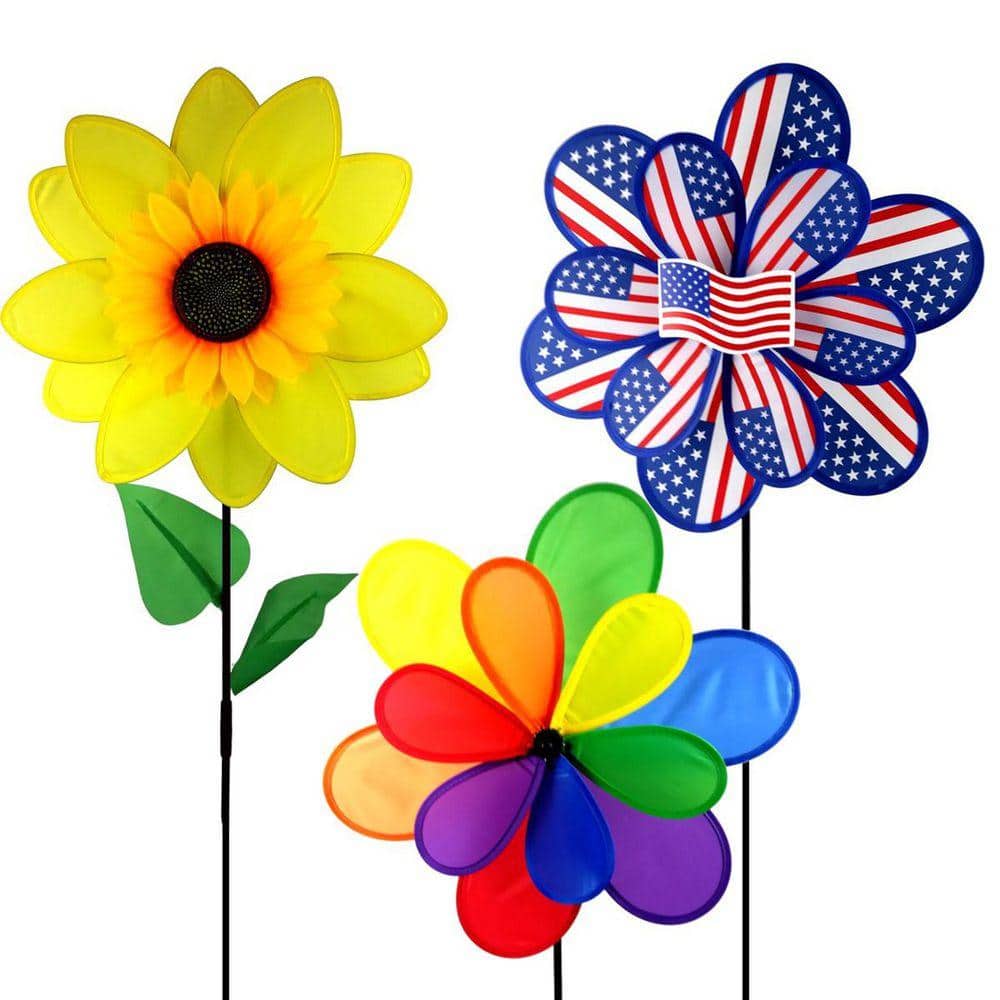 40 in. H Many Color Nylon Wind Yard Pinwheel Wind Spinner (3-Pack