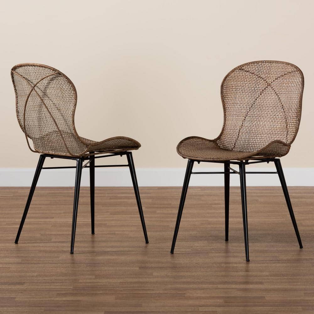 Sabelle Graywashed Rattan and Black Metal Dining Chair Set