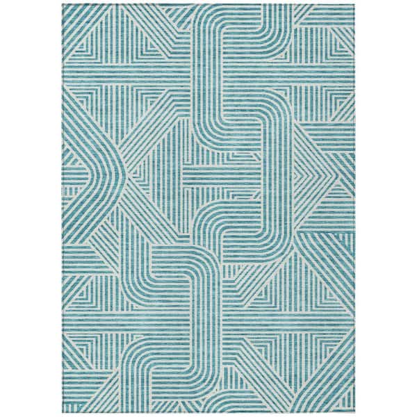 Chantille Machine Washable Indoor/Outdoor Abstract ACN917 Teal 5 ft. x 7 ft. 6 in. Area Rug