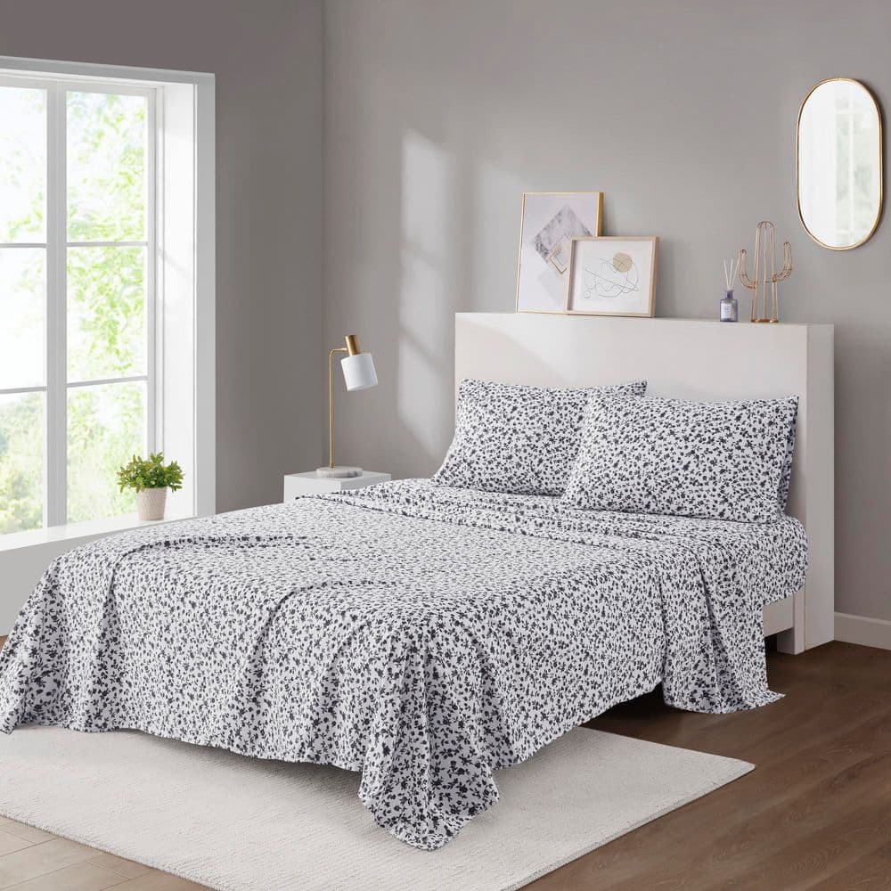 Twin Black Floral Microfiber Sheet Set