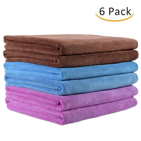 6 Pack Brown/Blue/Purple Microfiber Bath Towel, Extra Absorbent, Fast Drying Bath Towel Sets