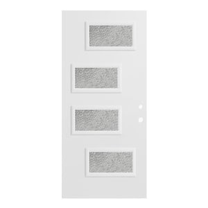 36 in. x 80 in. Beatrice Diamond 4 Lite Painted White Left-Hand Inswing Steel Prehung Front Door