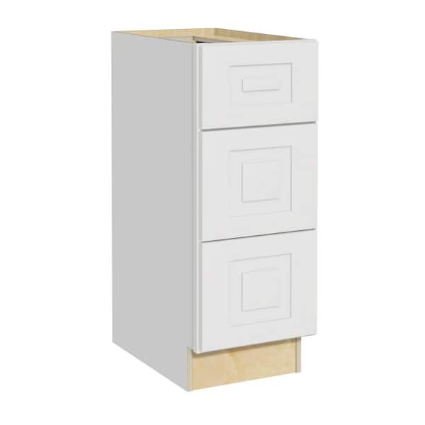Home Decorators Collection Grayson 12 in. W x 24 in. D x 34.5 in. H Assembled Plywood Drawer Base Kitchen Cabinet in Pacific White with Soft Close