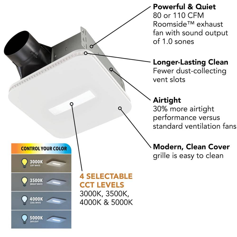 White LED Ceiling and Wall Mount Bathroom Exhaust Fan