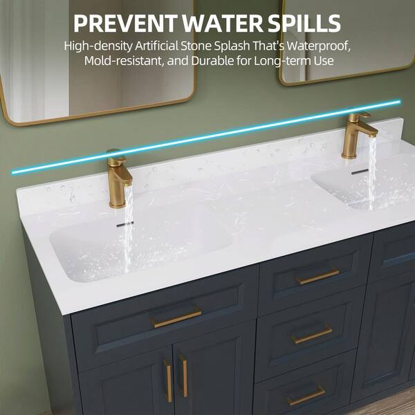 Getpro 60 in. W x 3.5 in. H White Bathroom Vanity Backs Plash