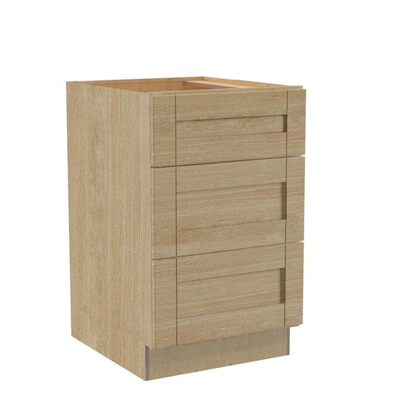 Washington 24 in. W x 21 in. D x 34.5 in. H Assembled Plywood Vanity Base Drawer Kitchen Cabinet in Oak with Soft Close