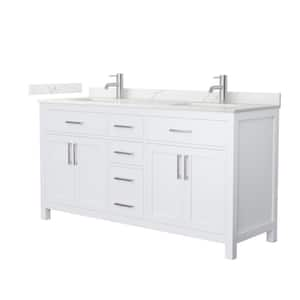 Beckett 66 in. Double Freestanding White Bath Vanity with Giotto Quartz Top Unassembled