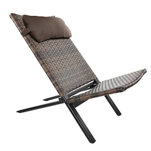 Brown Metal Folding Portable Plug Beach Chair with Headrest