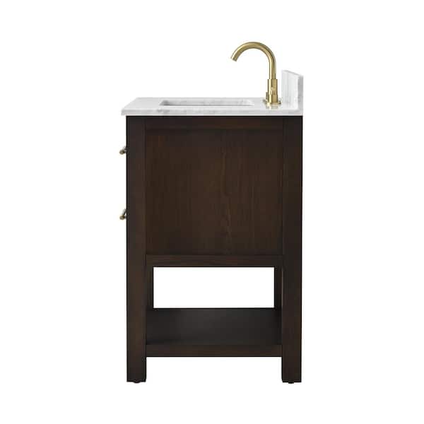Windwood 30 in. W x 22 in. D Bath Vanity in Brown Oak with Natural Marble Vanity Top in Carrara White with White Sink