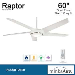 Raptor 60 in. Integrated LED Indoor Flat White Ceiling Fan with Light with Remote Control