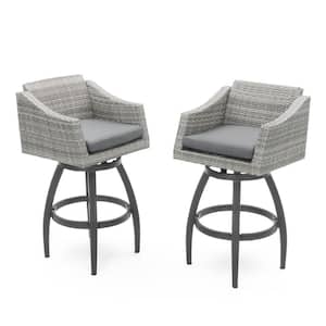 Cannes Swivel Wicker Outdoor Barstools with Sunbrella Charcoal Gray Cushions (2-Pack)