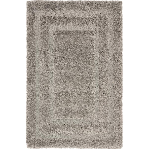 Florida Shag Gray Doormat 3 ft. x 5 ft. Border Area Rug