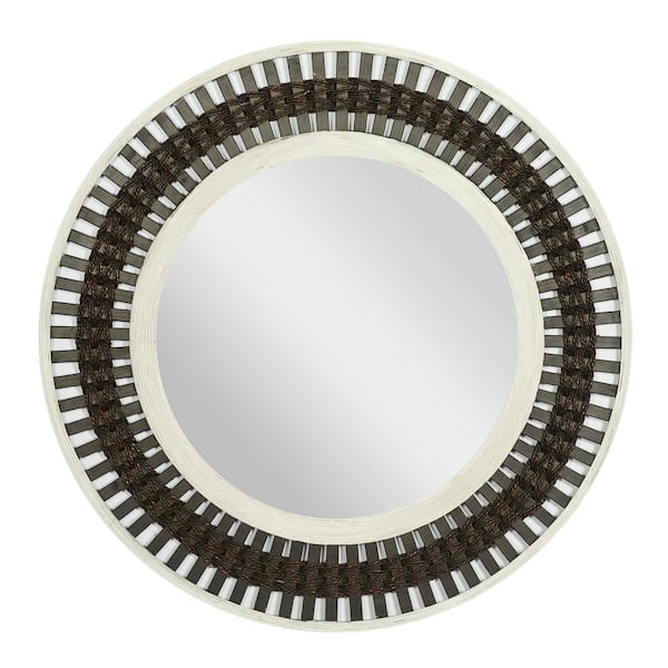 Litton Lane 36 in. x 36 in. Brown Wood Contemporary Round Wall Mirror