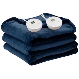 84 in. x 90 in. Heated Electric Blanket Timer Blue Queen Size Heated Throw Blanket