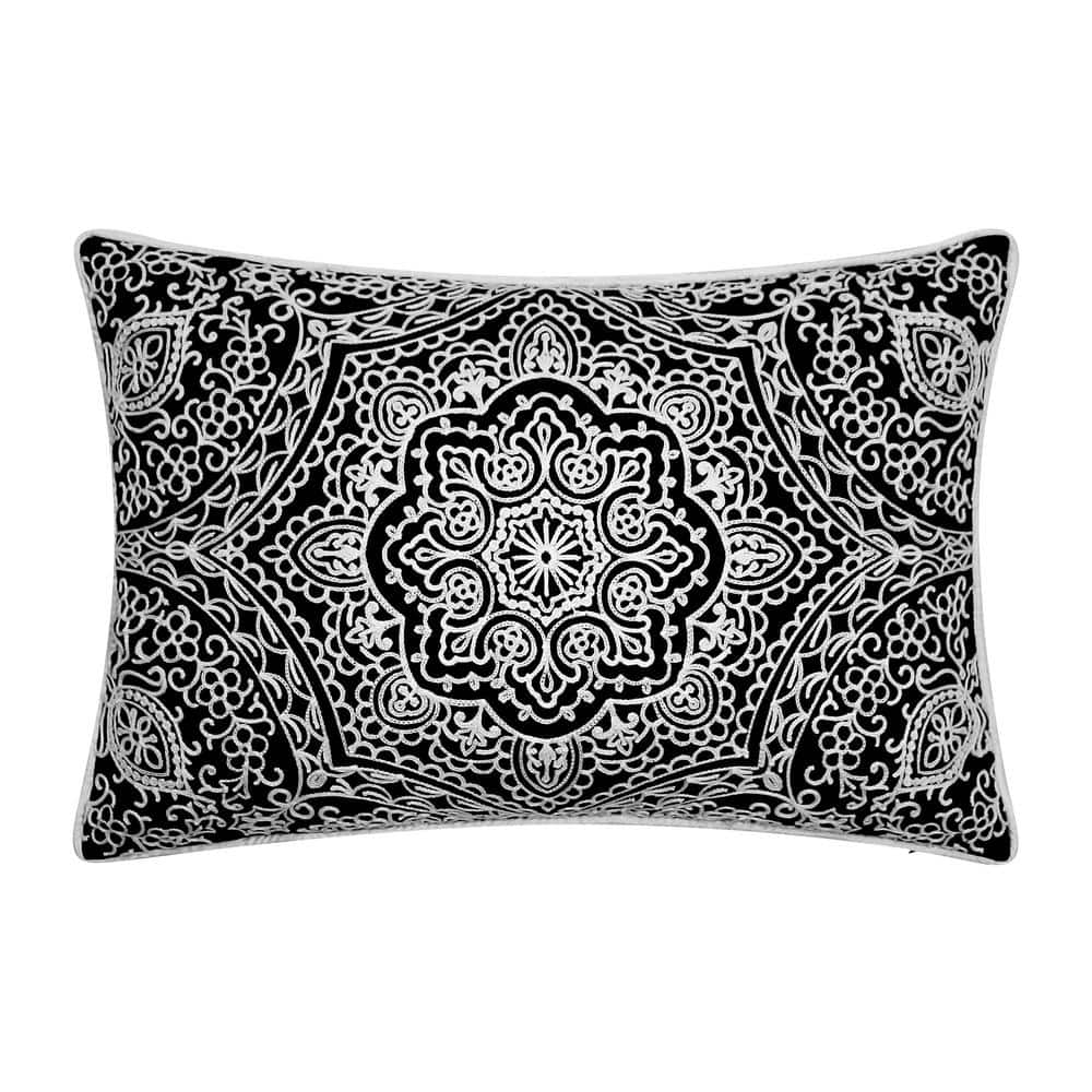 Black Arabasque Embroidered Indoor/Outdoor 12 x 18 Decorative Pillow