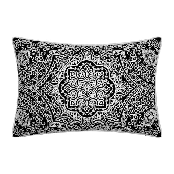 Unbranded Black Arabasque Embroidered Indoor/Outdoor 12 x 18 Decorative Pillow